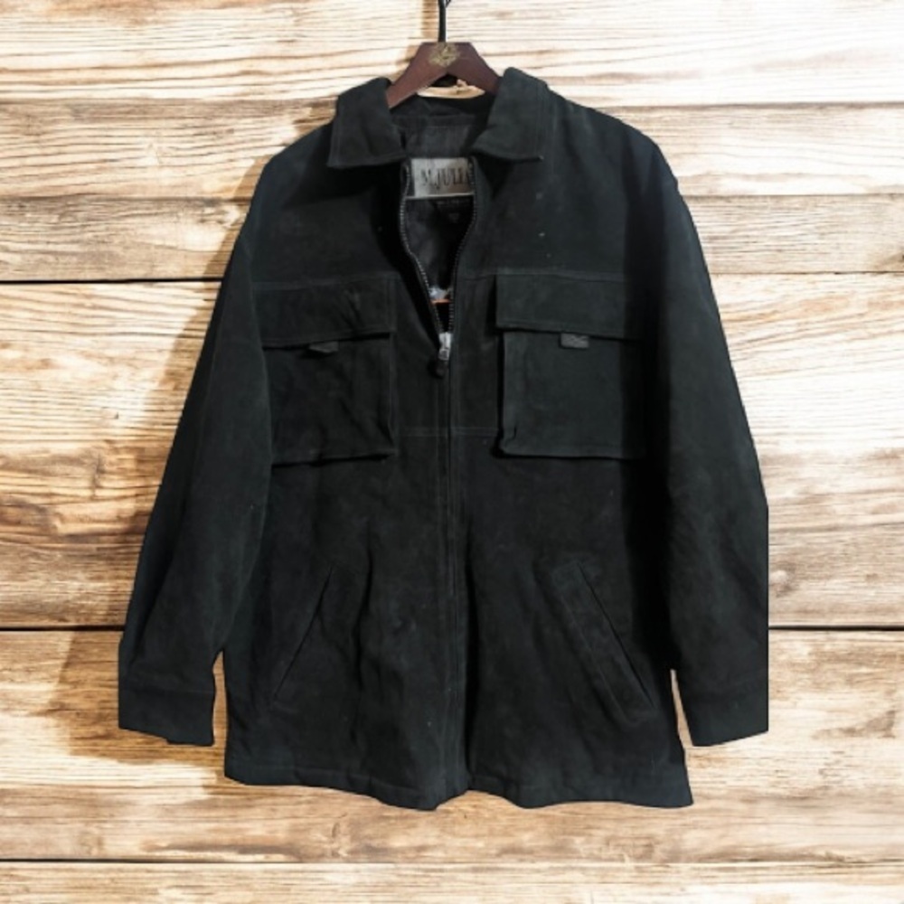 WILSON Suede Black Leather M. Julian Mens Sz S Jacket With Big Front pockets